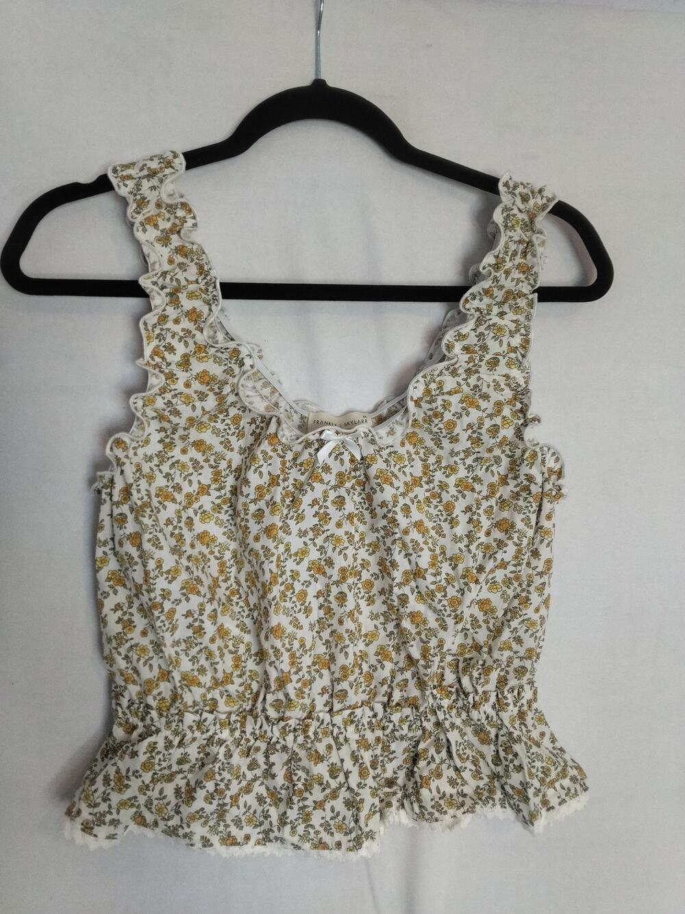 Milkmaid Top Sz M Floral Ruffle Cropped Coquette Prairie Cowgirl Ultra Femme